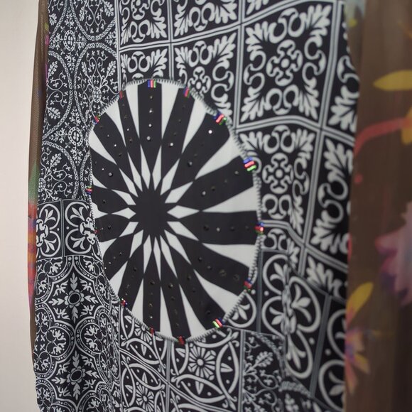 Desigual Women's Long Sleeve Geometric Print Tunic Top With Sheer Floral Sleeves - Picture 6 of 12